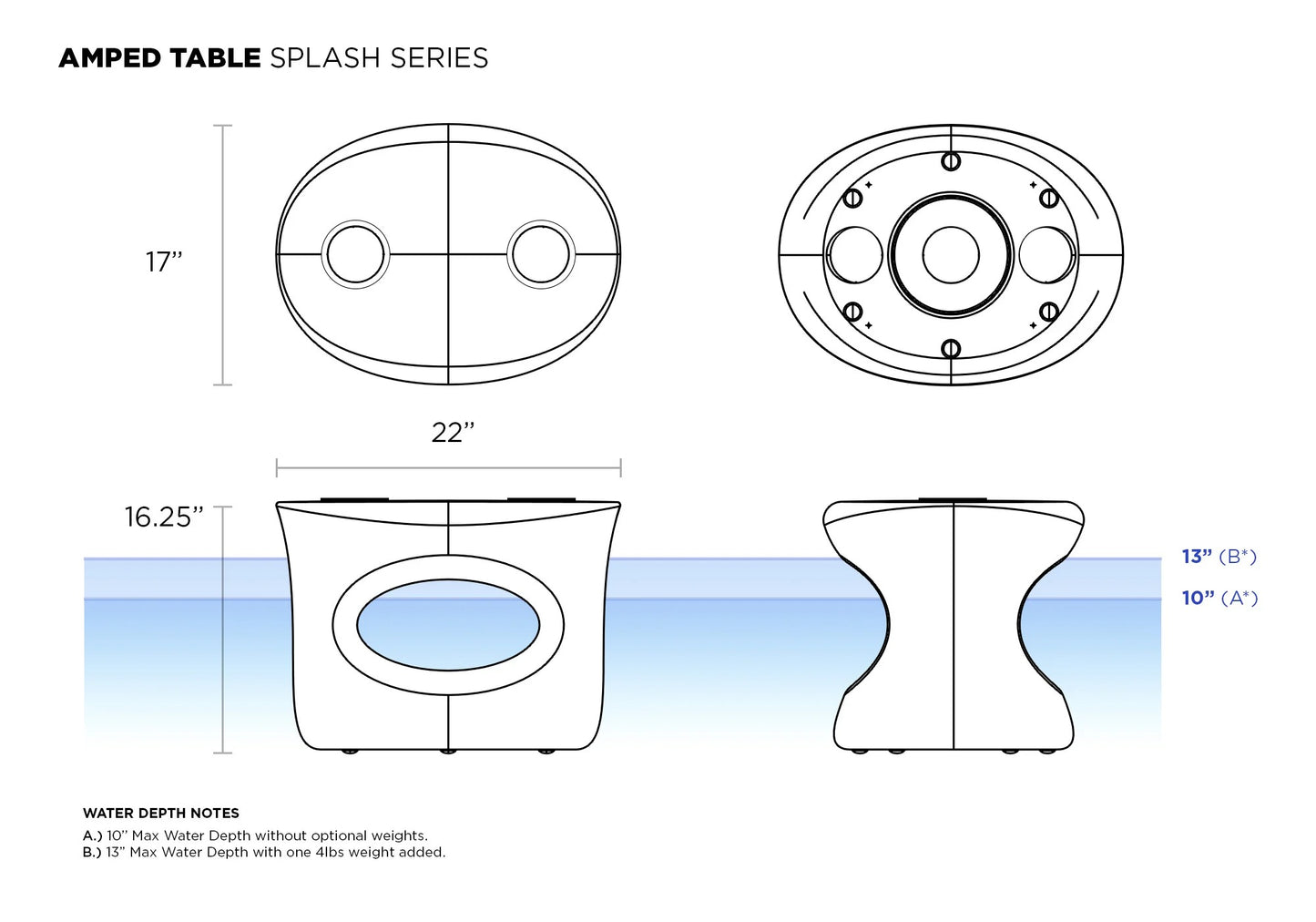 Tenjam In-pool Amped Side Table for 10" of water
