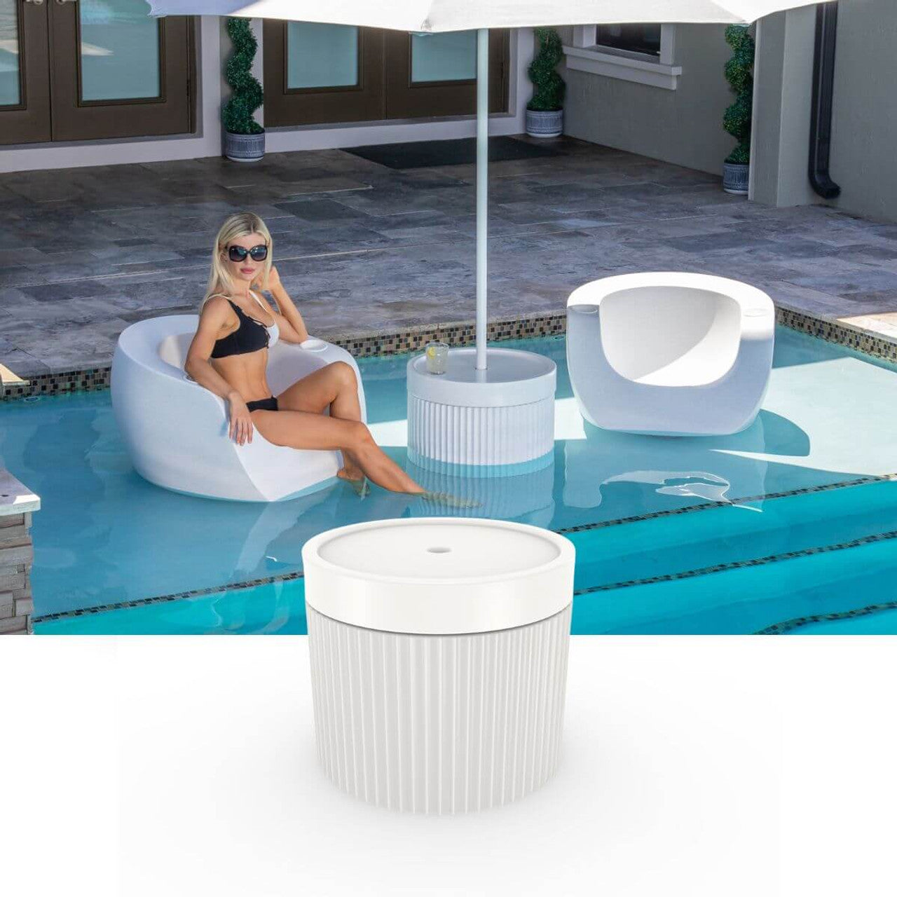Tenjam Ripple Wide Side Table with Umbrella hole for 10" of water